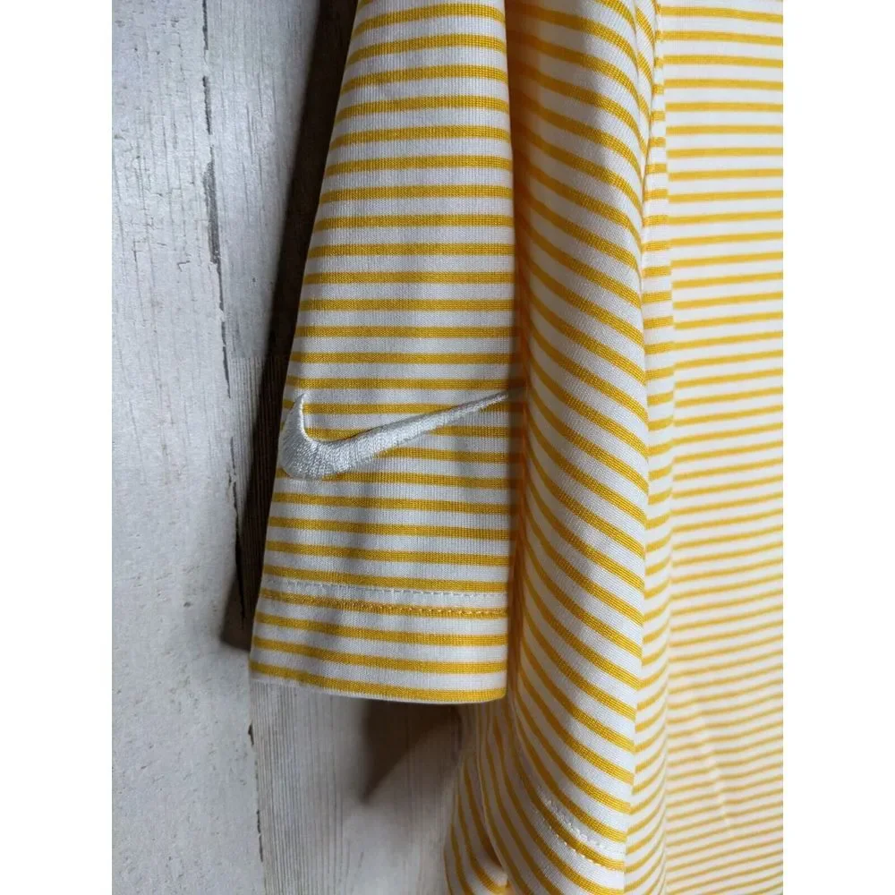 Nike Dri Fit Mens XL Yellow White Navy Blue Stripe West Virginia Golf Polo Shirt